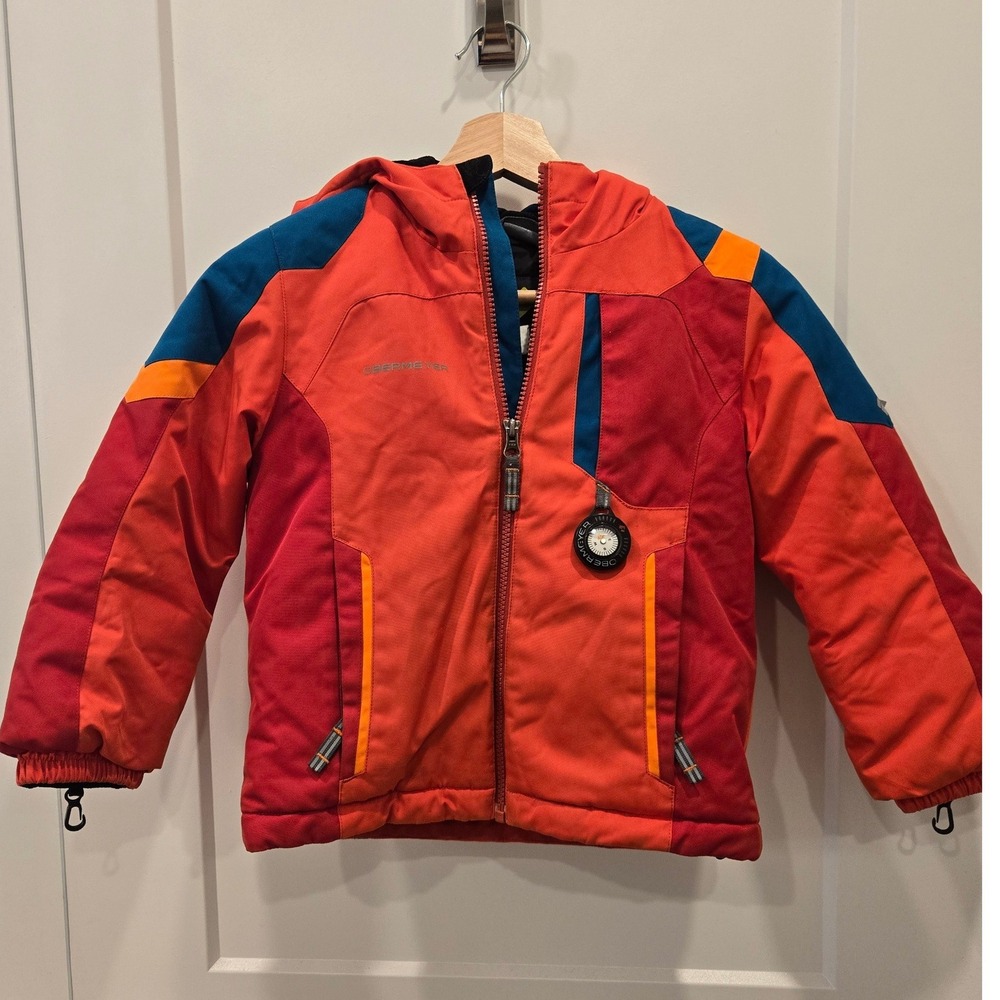 Obermeyer Kids I-Grow Ski Jacket Red Orange Blue Size 5 Compass Hooded